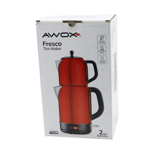 AWOX FRESCO KIRMIZI ELEKTRİKLİ ÇAY MAKİNESİ ÇAYCI SET 1.7LT SU ISITICI + 1.2LT DEMLİK PASLANMAZ ÇELİK GÖVDE 2200W (4604)