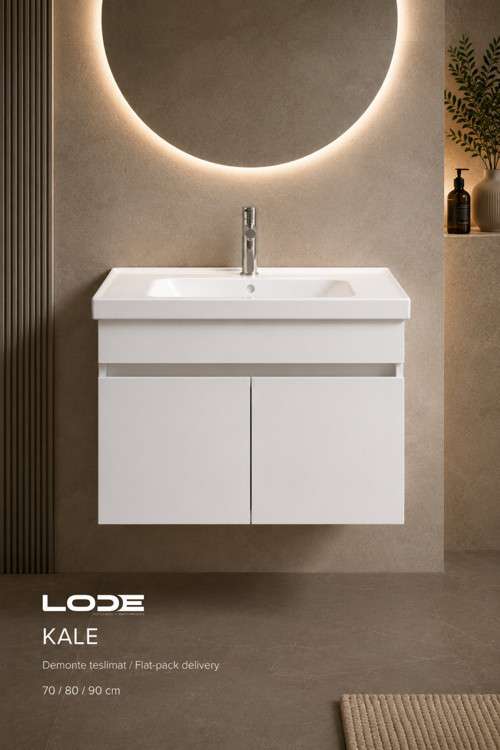 Kale 70Cm Beyaz Demonte Lavabolu Alt Banyo Dolabı, Seramik Lavabo Dahil