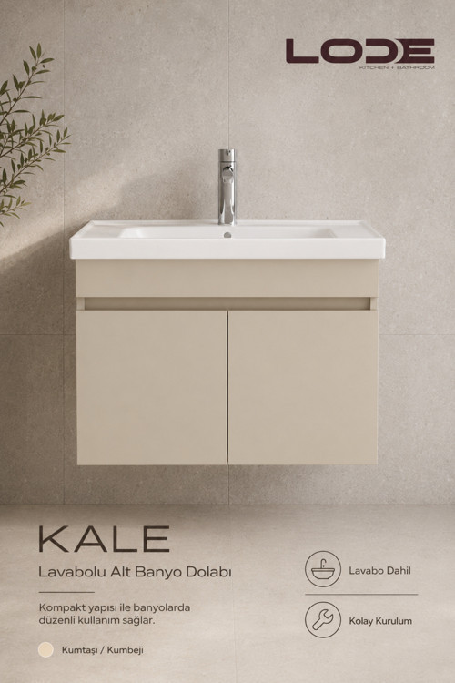 Kale 70Cm Demonte Lavabolu Alt Banyo Dolabı, Seramik Lavabo Dahil