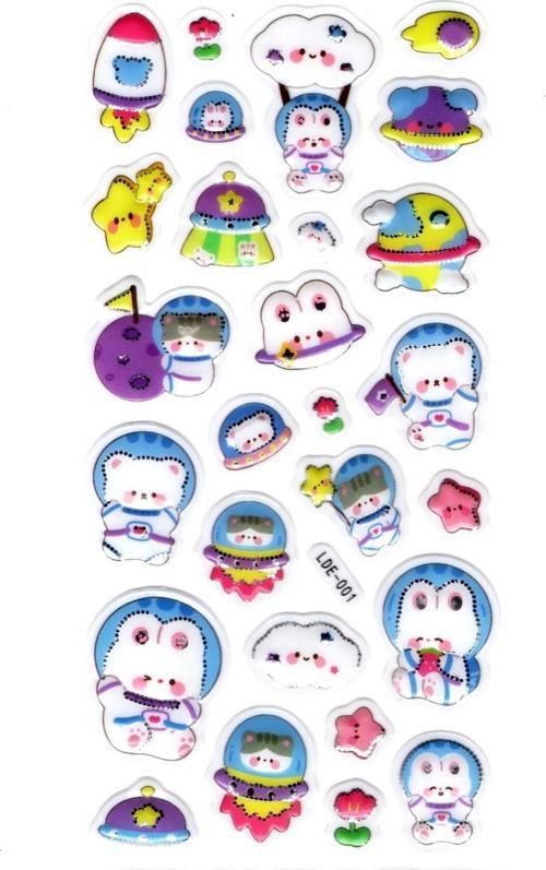 Sticker Kabartmalı Stiker Defter Planlayıcı Etiket (Lde001)-19x9cm - Astronot Kedi Ayıcık