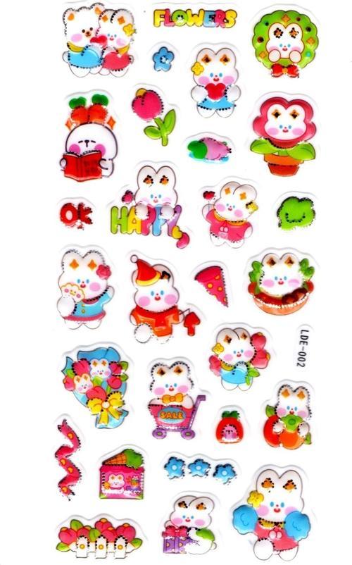 Sticker Kabartmalı Stiker Defter Planlayıcı Etiket (Lde002)-19x9cm - Tavşan Çiçek Kawaii