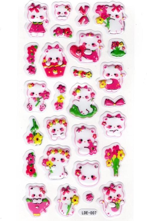 Sticker Kabartmalı Stiker Defter Planlayıcı Etiket (Lde007)-19x9cm - Sevimli Kedi Çiçek