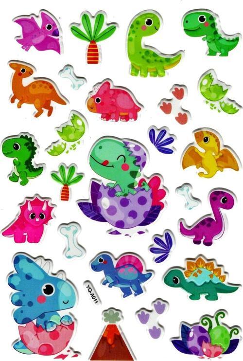 Sticker Kabartmalı Stiker Defter Planlayıcı Etiket (YQA011)-20x14cm - Mini Dinazorlar