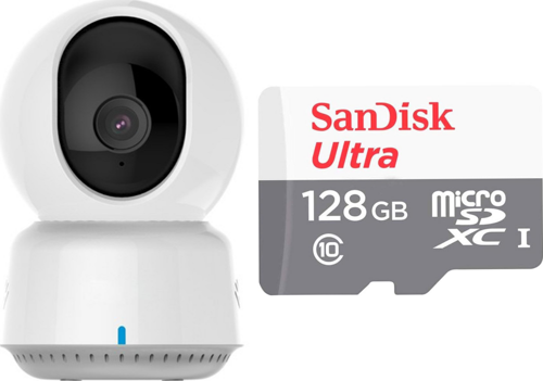 E1 Kablosuz İç Mekan Wi-Fi IP 2K Kamera (Apple Home Destekli) + Sandisk Ultra 128GB 100mb/s