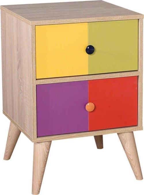 Rainbow 2 Çekmeceli Komodin-Sonoma-Renkli 44x66x44 cm (GxYxD)
