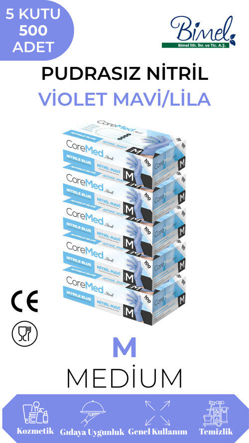 Nitril Lila Muayene Eldiveni M - 5 Paket 100 lü