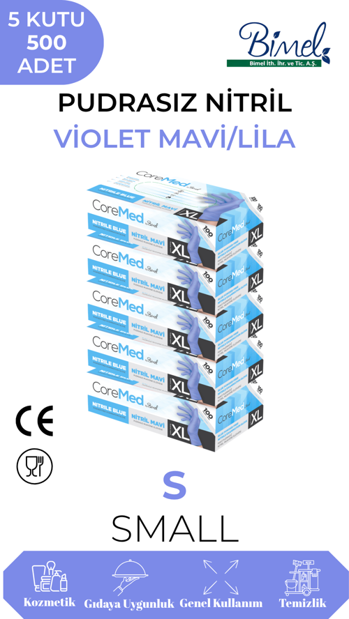 Nitril Lila Muayene Eldiveni S - 5 Paket 100 lü