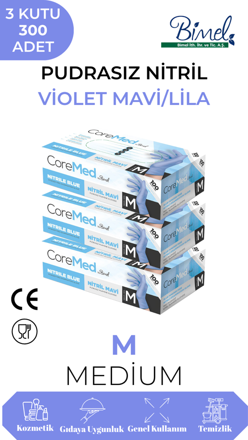 Nitril Lila Muayene Eldiveni M - 3 Paket 100 lü