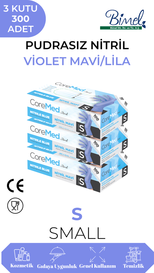 Nitril Lila Muayene Eldiveni S - 3 Paket 100 lü