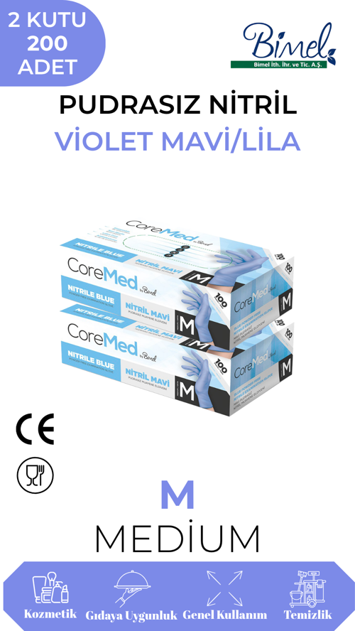 Nitril Lila Muayene Eldiveni M - 2 Paket 100 lü