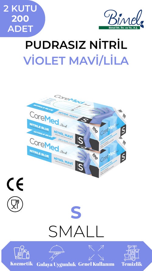 Nitril Lila Muayene Eldiveni S - 2 Paket 100 lü