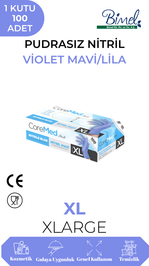 Nitril Lila Muayene Eldiveni XL - 1 Paket 100 lü