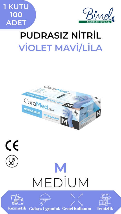 Nitril Lila Muayene Eldiveni M - 1 Paket 100 lü
