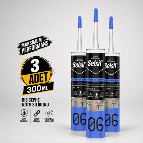 Şeffaf Nötr Dış Cephe Silikonu 300 ml UV Dayanımlı Cam Pvc Beton Derz Dolgu Mastiği 3 Adet
