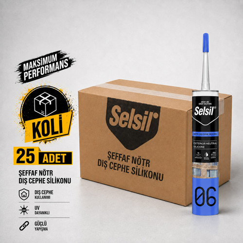 Şeffaf Nötr Dış Cephe Silikonu 300 ml UV Dayanımlı Cam Pvc Beton Derz Dolgu Mastiği 25 Adet (1 Koli)