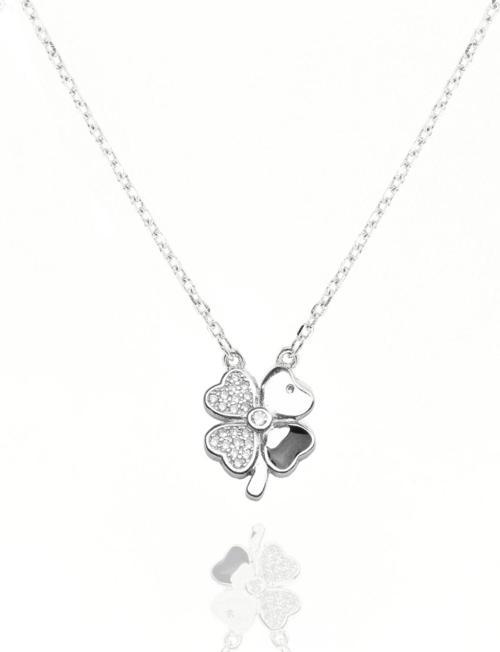Swarovski Taşlı Mineli Yonca Model Kadın Gümüş Kolye