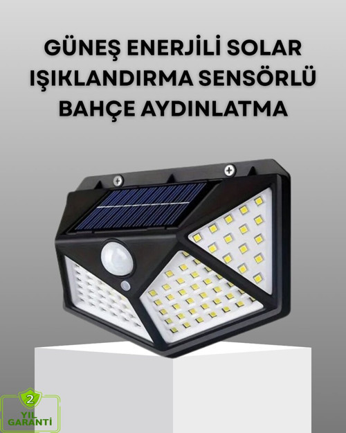 100 LED Solar Lamba Hareket Algılamalı Bahçe Duvar Dış Mekan Aydınlatma - TEOLSA2449-8190