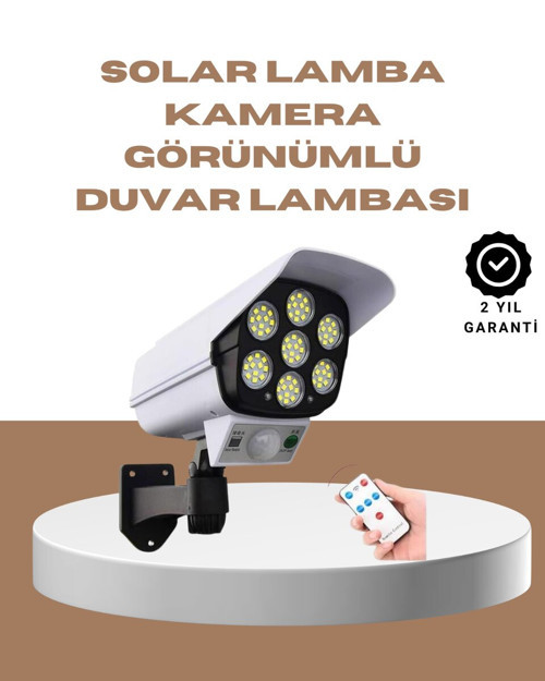 Güneş Enerjili LED Lamba + Güvenlik Kamerası Görünümlü– 5-8 m Hareket Alg? - TEOLSA9437-7
