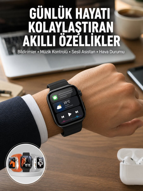 Yeni Nesil Akıllı Saat Müzik Dinleme Bildirim Görme Sesli Asistan Desteği Yeni - TEOLSA7863-7