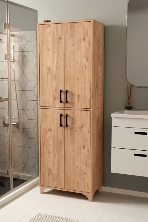Çok Amaçlı Dolap 4 Kapaklı 6 Bölmeli Banyo Dolabı Mutfak Dolabı Nehir Çam