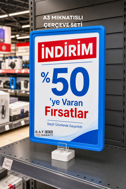 A3 Mavi Güçlü Mıknatıslı Fiyatlık Etiketlik – Dikey Yatay Afiş Fiyat Etiketi Çerçevesi Mavi
