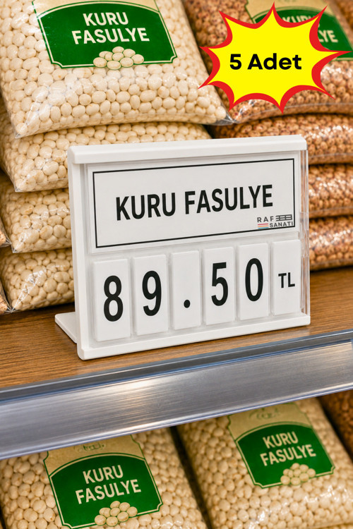 5 Adet - Fiyat Kasetlik Manav Kasap Şarküteri Etiketi Rakamlı Fiyatlık | Ayaklı Küçük Boy 77x62 mm | Beyaz