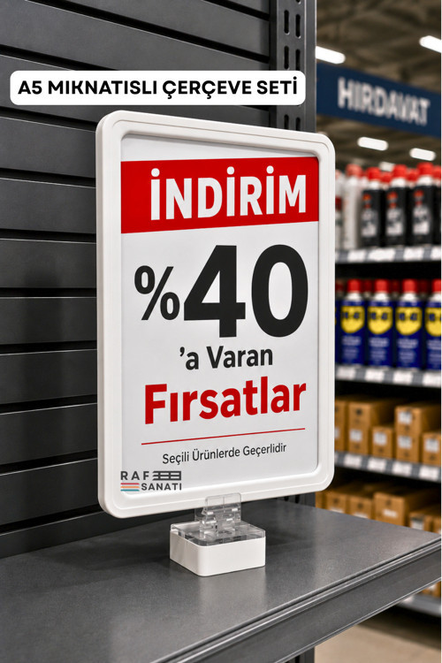 A5 Mıknatıs Tutuculu Fiyatlık Etiketlik – Dikey Yatay ve Bilgilendirme Çerçevesi Beyaz