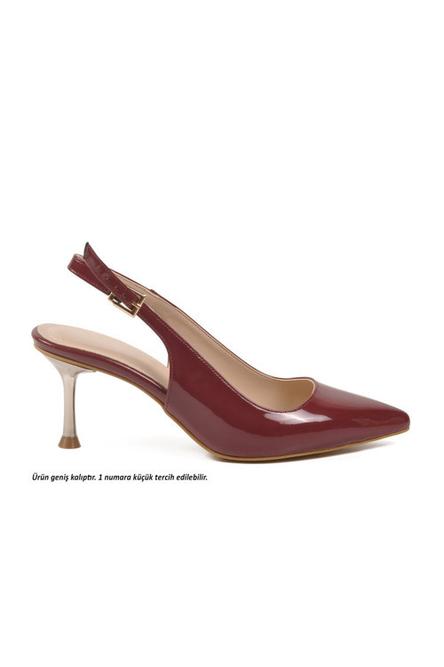 Kadın Geniş Kalıp Bordo Rugan İnce Topuklu Slingback Abiye Ayakkabı 653122 Z