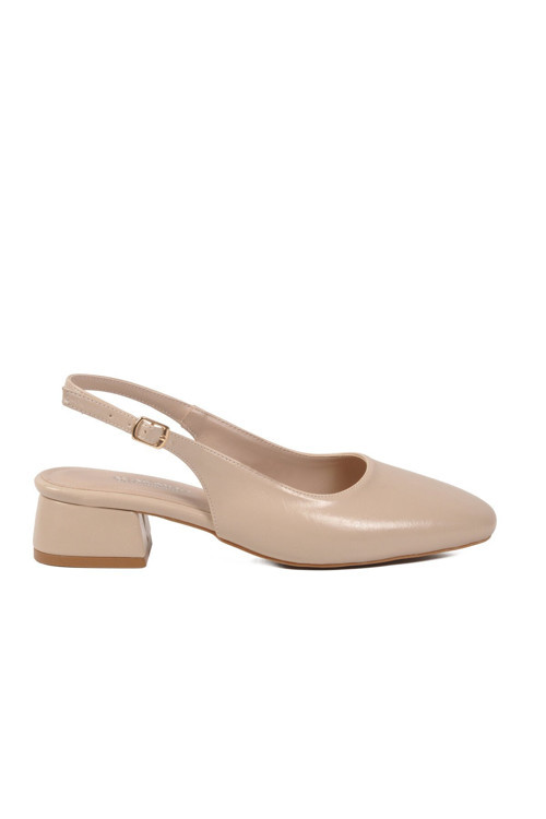 Kadın Bej Kalın Topuklu Ayarlanabilir Bantlı Slingback Abiye Ayakkabı 608422 Z