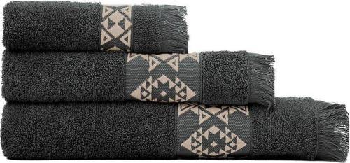 Hereke 3'lü Havlu Seti %100 Pamuk Jakarlı Antrasit