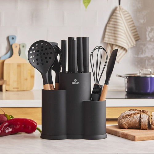 Burby Wood 14 Parça Servis ve Bıçak Seti Siyah