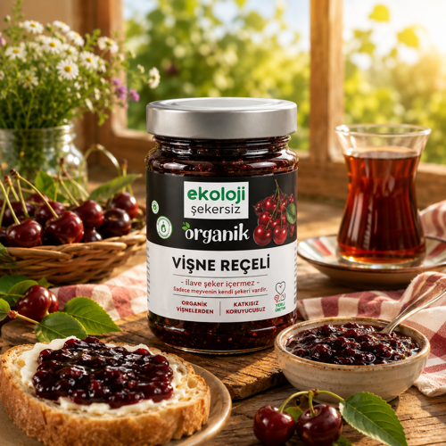 Organik Glutensiz Şekersiz Vişne Reçeli 380 Gr.