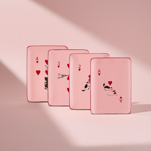 Kupa Kedisi 4 Kişilik Porselen Pasta Takımı Pembe
