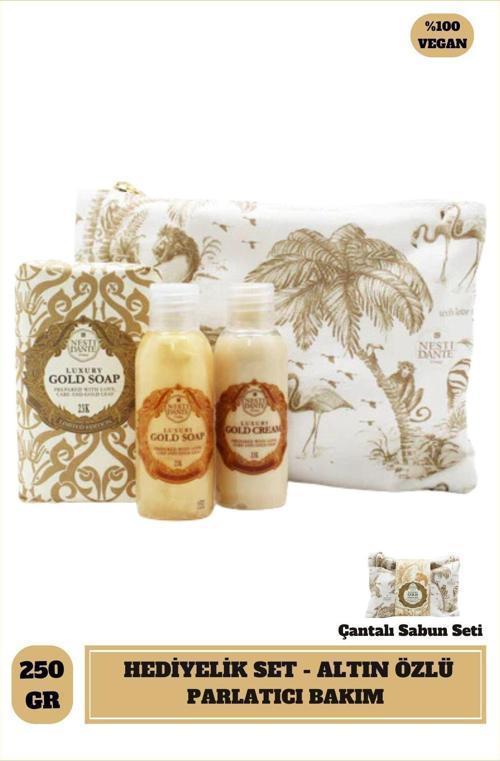 Seyehat Seti Luxury Gold Sabun Duş Jeli ve Vücut Kremi 3'ü Bir Arada Vegan Bakım 250 g
