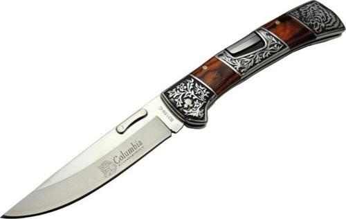 B3159 A Kahverengi Av / Kamp Çakısı 22cm- Gül Ağacı Sap, Kaplan Işlemeli, Kemerlikli