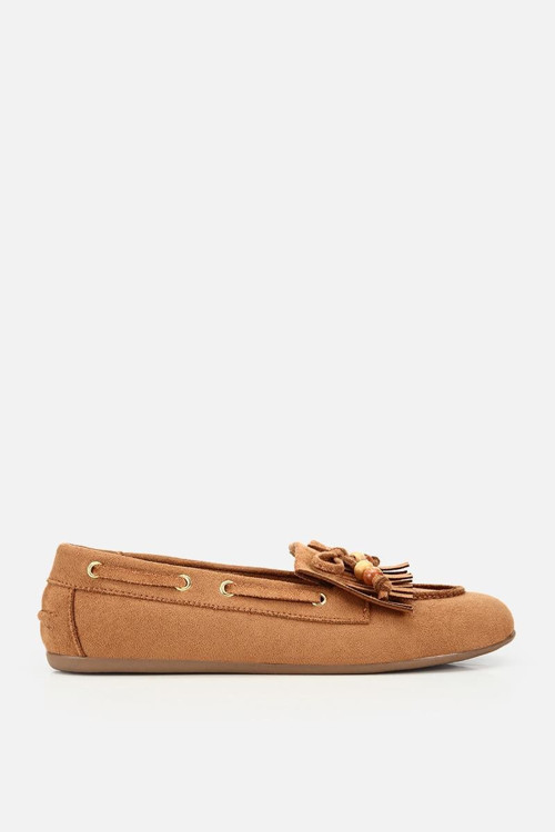 Kadın Taba Süet Fiyonk Detaylı Bağcıklı Loafer