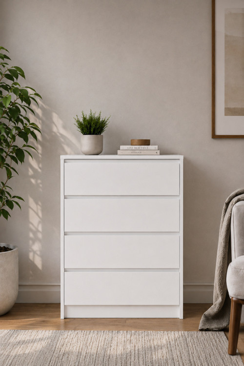 Nolm 4 Çekmeceli Şifonyer G:76 D:40 Y:100 Cm / Beyaz