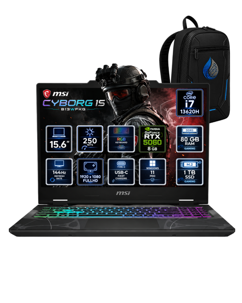 Cyborg 15 Intel Core i7-13620H 80 GB DDR5 1 TB SSD RTX 5060 8 GB 15.6'' FHD IPS 144Hz Windows 11 Pro Oyuncu Dizüstü