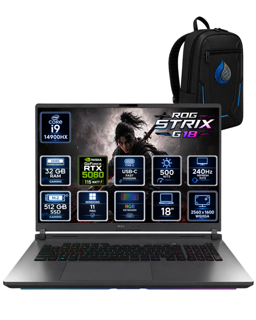 ROG Strix G18 Intel Core i9-14900HX 32 GB DDR5 512 GB SSD RTX 5060 8 GB 18'' WQXGA ROG Nebula IPS 240Hz Windows 11