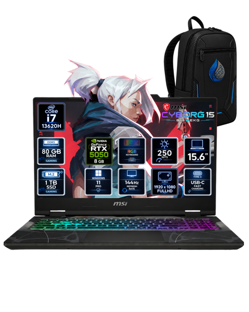 Cyborg 15 Intel Core i7-13620H 80 GB DDR5 1 TB SSD RTX 5050 8 GB 15.6'' FHD IPS 144Hz Windows 11 Pro Oyuncu Dizüstü