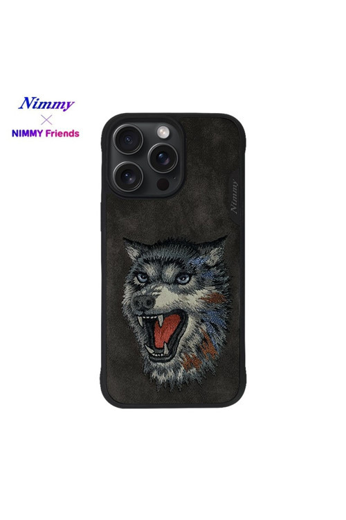 iPhone 15 Pro Max Uyumlu | 3D Süet Gerçek Nakış İşlemeli Kurt Desenli Kabartmalı Silikon Kılıf