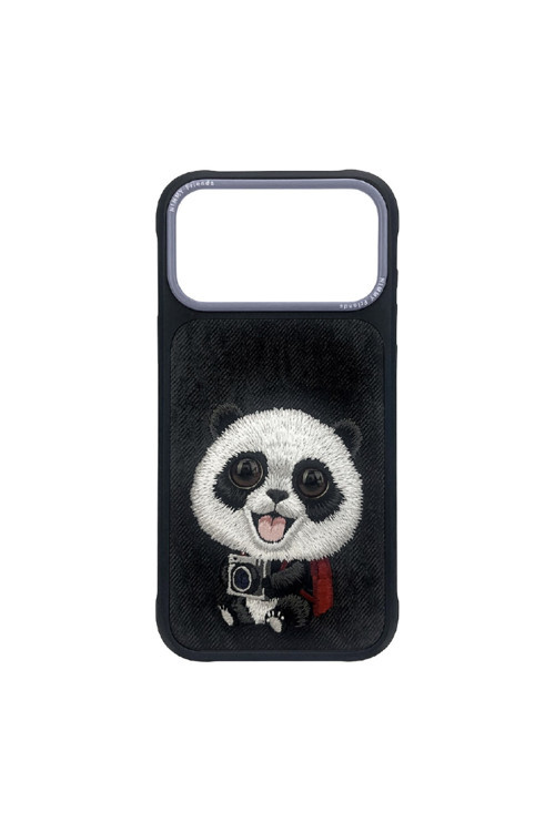 iPhone 17 Pro Max Uyumlu 3D Göz Gerçek Nakış İşlemeli Kabartmalı Panda New Big Eyes Kılıf