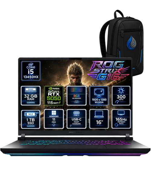 ROG Strix G16 Intel Core i5-13450HX 32 GB DDR5 1 TB SSD RTX 5050 8GB 16'' WUXGA IPS 165Hz Windows 11 Pro Oyuncu Diz
