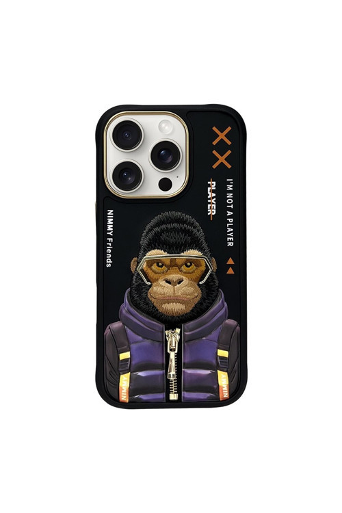 iPhone 16 Pro Max Uyumlu | 3D Gerçek Nakış Fermuar Mont İşlemeli Gorilla Desenli Silikon Kılıf 2.0