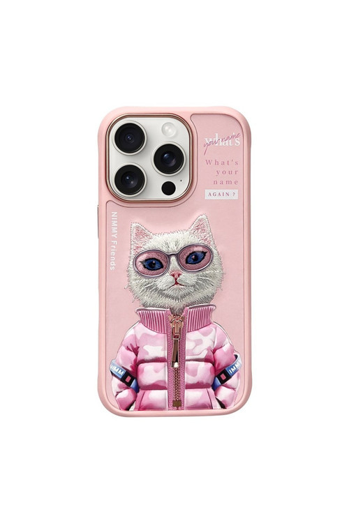 iPhone 16 Pro Uyumlu | 3D Gerçek Nakış Gözlük ve Fermuar İşlemeli Kedicik Desenli Silikon Kılıf 2.0