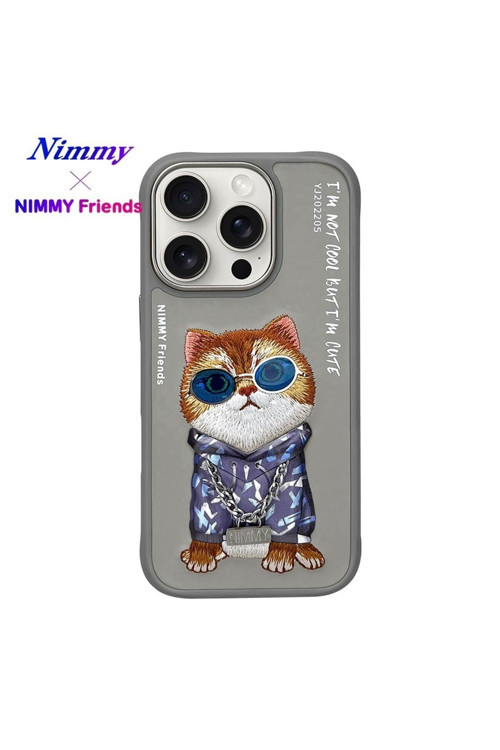 iPhone 16 Pro Max Uyumlu | 3D Gerçek Nakış İşlemeli Zincir ve Gözlük Detaylı Kedi Silikon Kılıf
