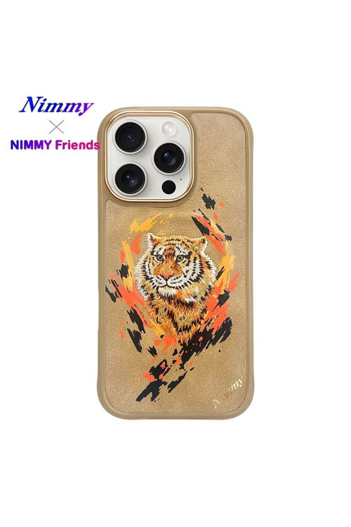 iPhone 16 Pro Max Uyumlu | 3D Suni Deri Üstüne Gerçek Nakış İşlemeli Kaplan Desenli Kılıf 2.0