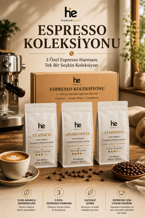 3'Lü Espresso Koleksiyonu Çekirdek Kahve Seti %100 Arabica 3 × 250 G