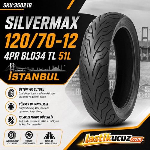 BİLLAS 120/70-12 TL DUBLEKS İSTANBUL SILVERMAX 4PR 51L BL034 SCOOTER LASTİĞİ DÖRT MEVSİM
