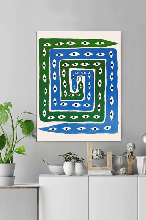 Antik Mısır Duvar Sanatı Mavi Ve Yeşil Yılan 50 x 70